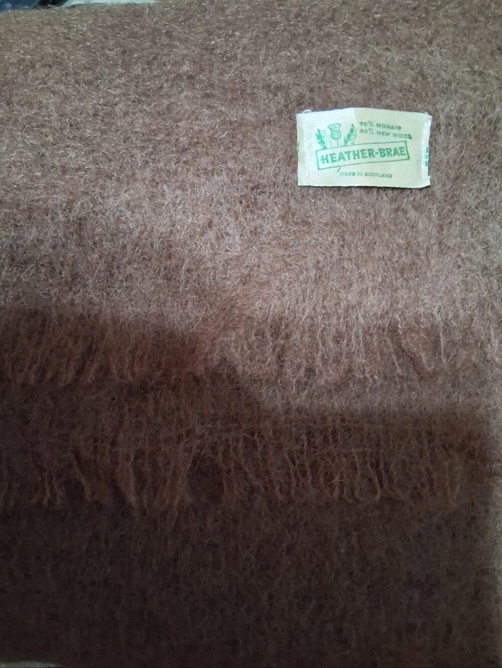 Heather-Brae Brown Mohair Wool Scarf, Made In Scotland, Approx 64x9